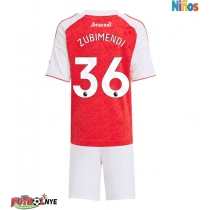 Camiseta Arsenal Martin Zubimendi #36 Primera Equipación para niños 2025-26 manga corta (+ pantalones cortos)